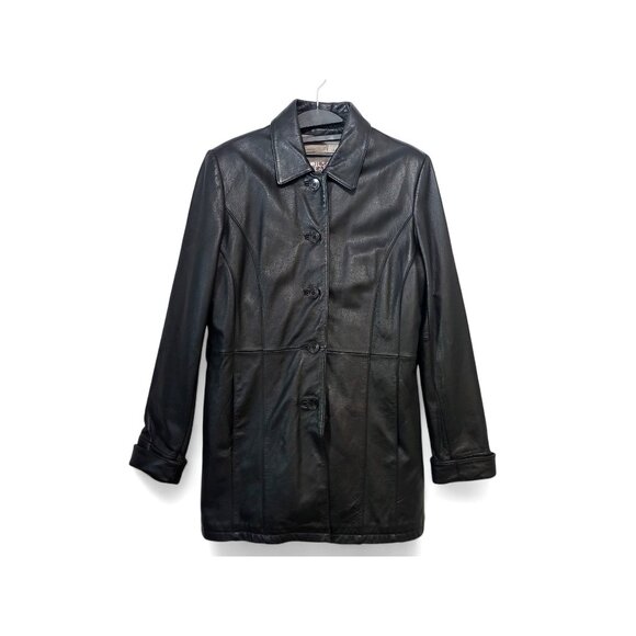 Vintage WILSONS Black Leather Trench Coat Quilted Thinsulate Lined Long Jacket - Picture 15 of 15